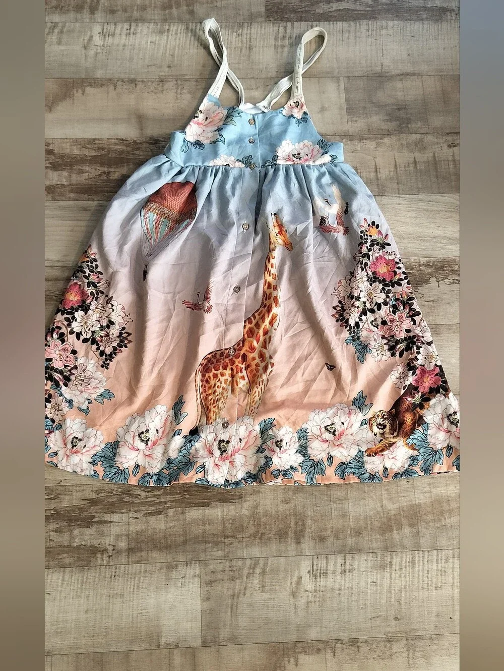 Agua Bendita Girls Blue Pink Floral Giraffe Sundress